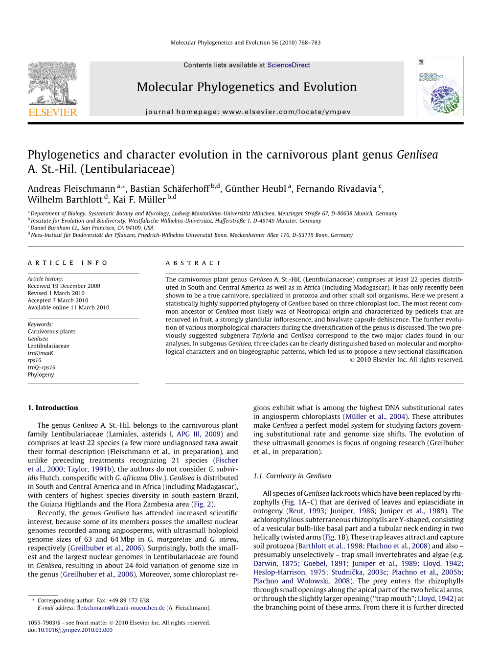 Genlisea Phylogenetics and Character Evolution.Pdf