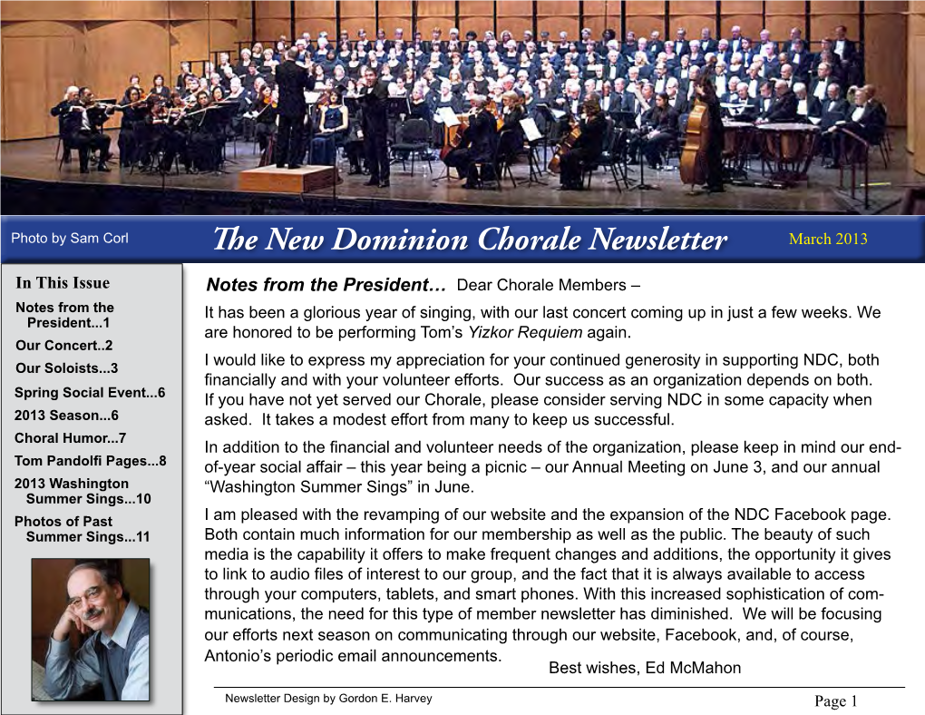 The New Dominion Chorale Newsletter March 2013