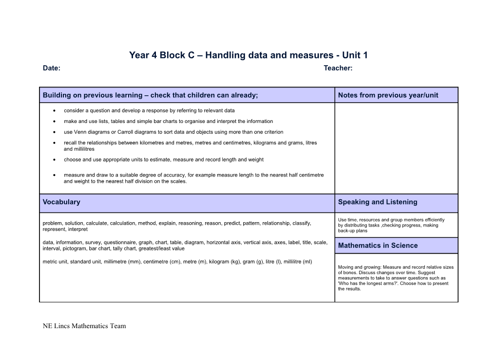 Year 1 Block a - Counting, Partitioning and Calculating - Unit 1