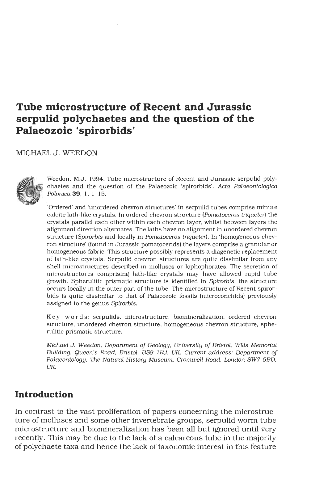 Tube Microstructure of Recent and Jurassic Serpulid Polychaetes and the Question of the Palaeozoic 'Spirorbids'