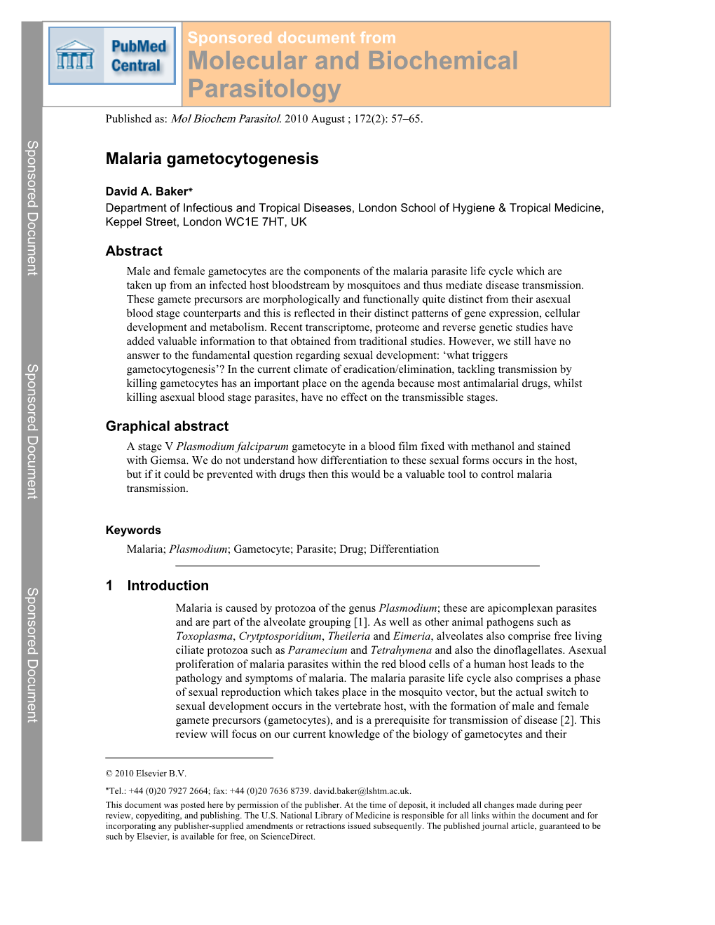 Molecular and Biochemical Parasitology Published As: Mol Biochem Parasitol