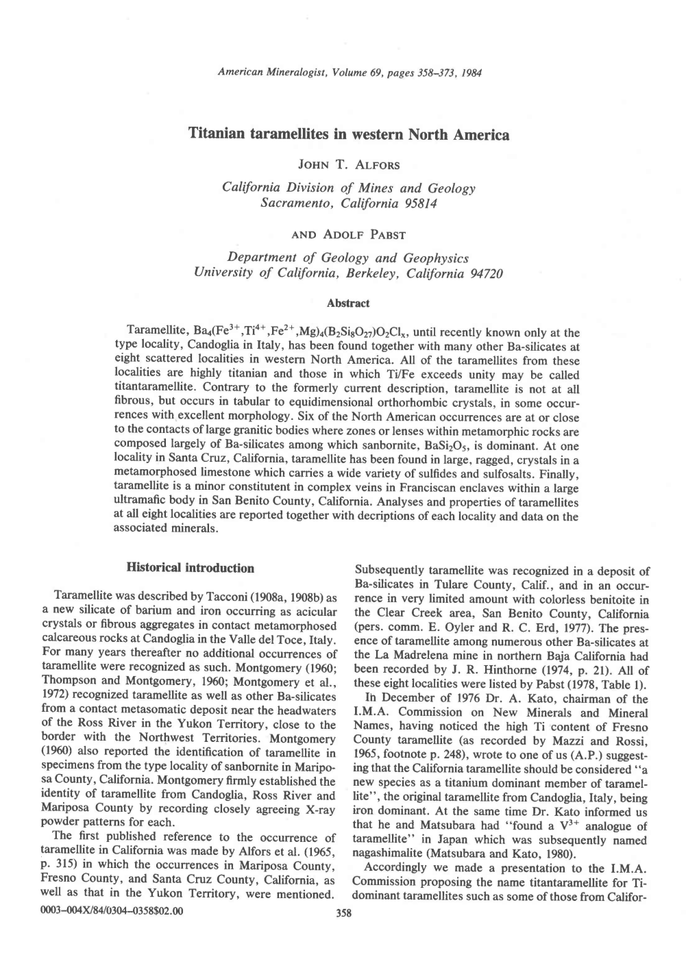 Titanian Taramellites in Western North America