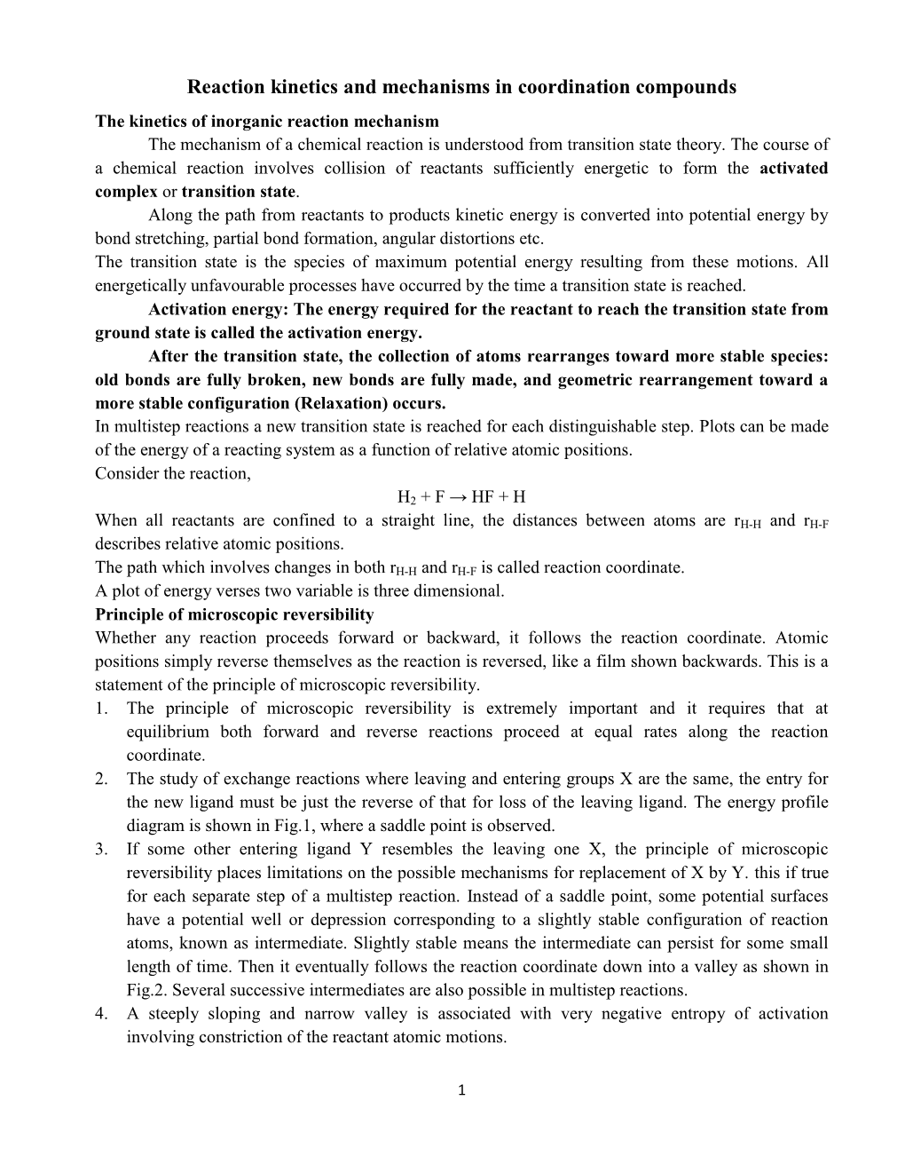 Reaction Kinetics and Mechanisms in Coordination Compounds