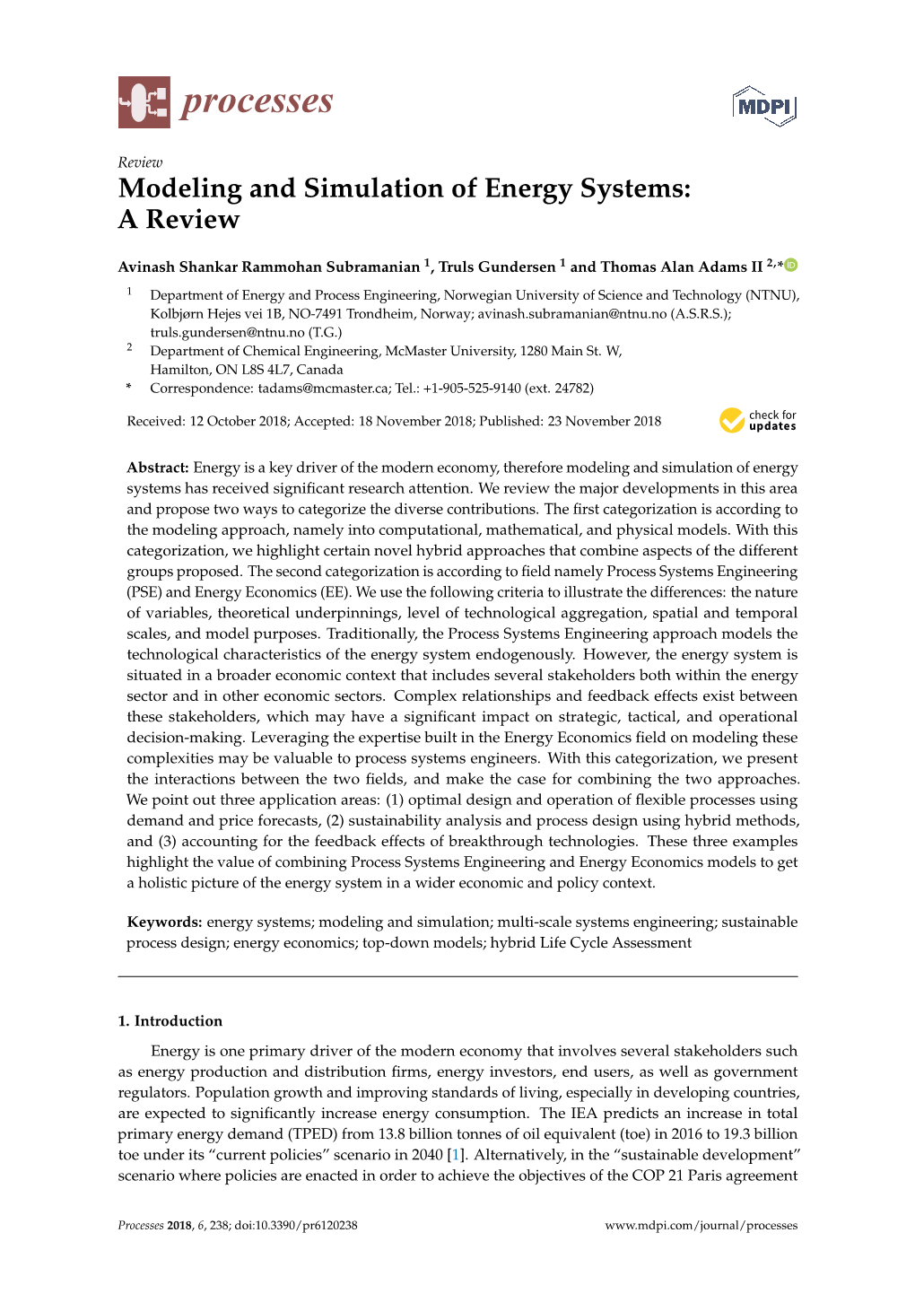 Modeling and Simulation of Energy Systems: a Review