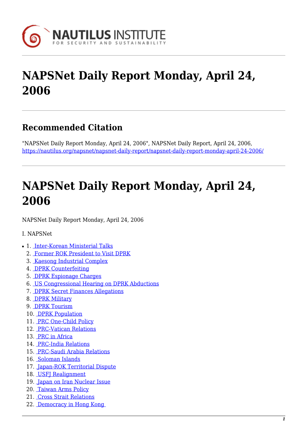 Napsnet Daily Report Monday, April 24, 2006