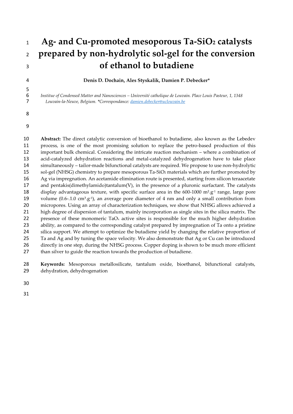 Ag- and Cu-Promoted Mesoporous Ta-Sio2 Catalysts Prepared by Non