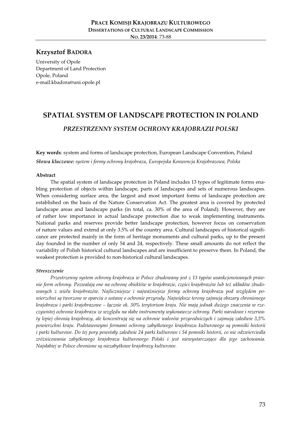 Spatial System of Landscape Protection in Poland