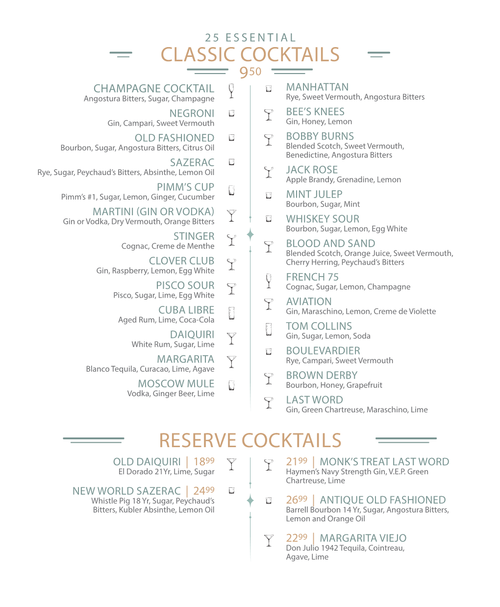 Classic Cocktails Reserve Cocktails