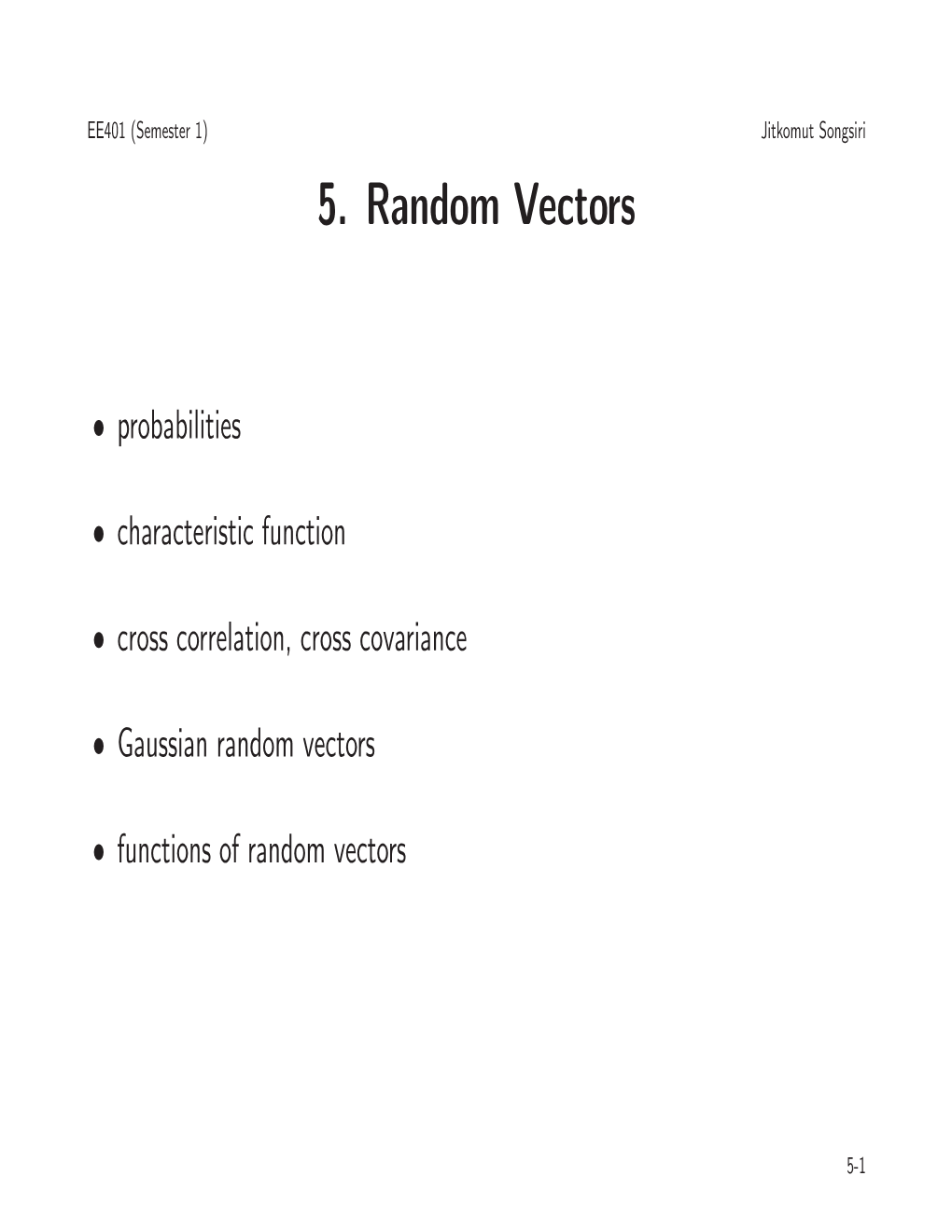 Vector Random Variables with Means Μx,Μy Respectively