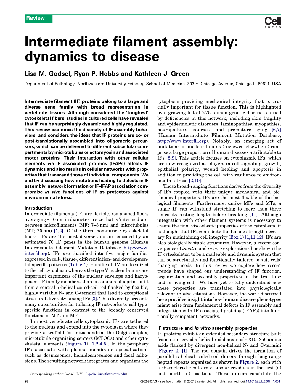 Intermediate Filament Assembly: Dynamics to Disease