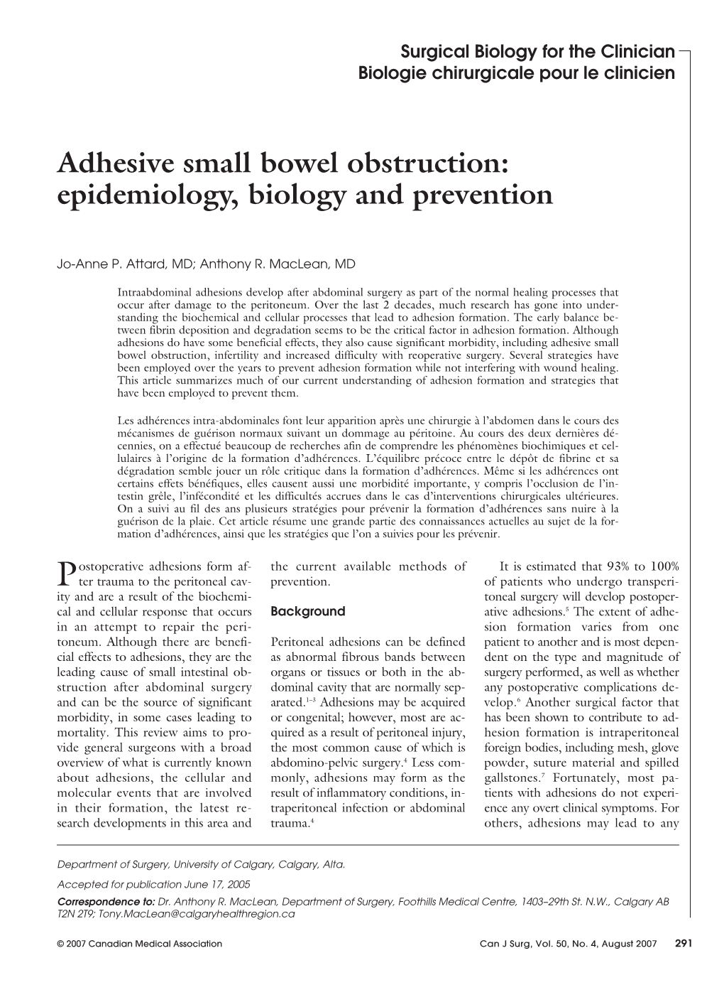 Adhesive Small Bowel Obstruction: Epidemiology, Biology and Prevention