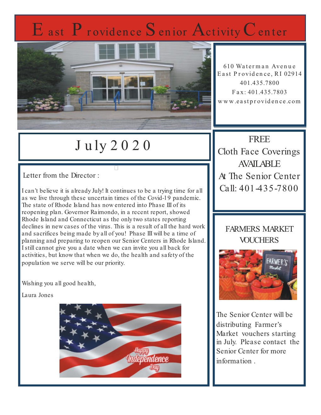 July 2020 Senior Center Newsletter