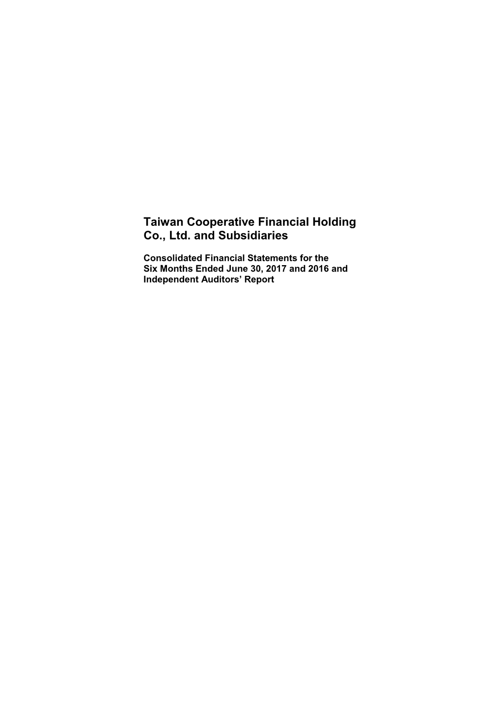 Taiwan Cooperative Financial Holding Co., Ltd. and Subsidiaries