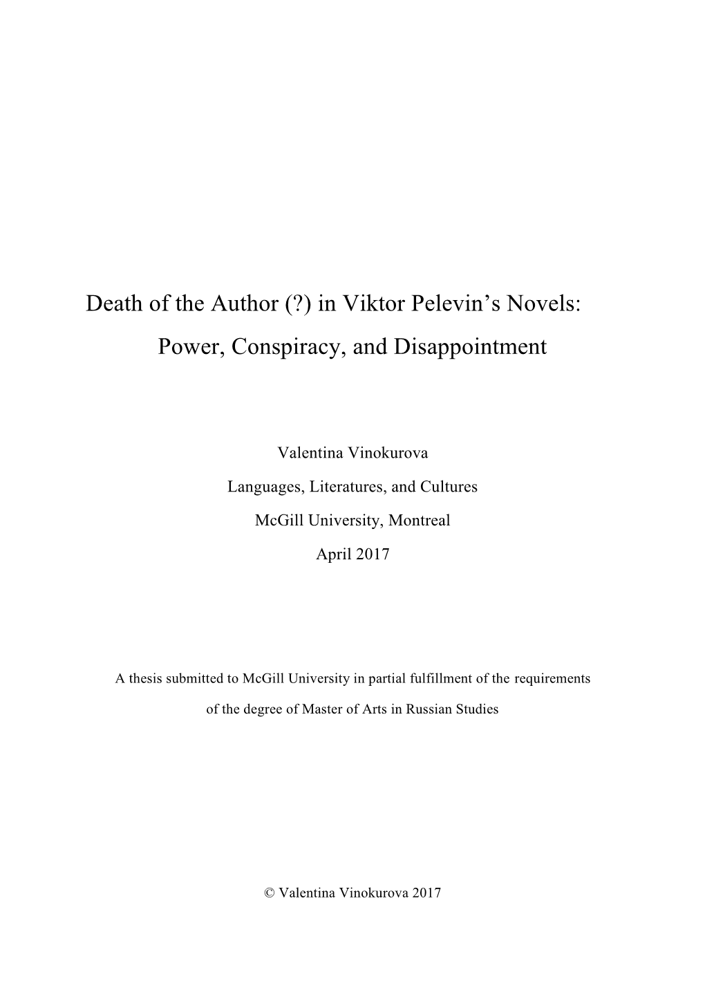 Death of the Author (?) in Viktor Pelevin's Novels