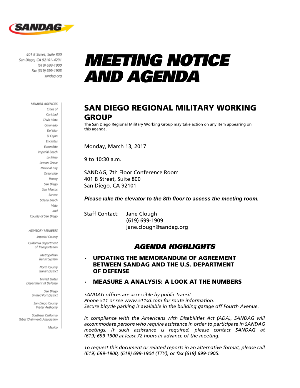 Meeting Notice and Agenda