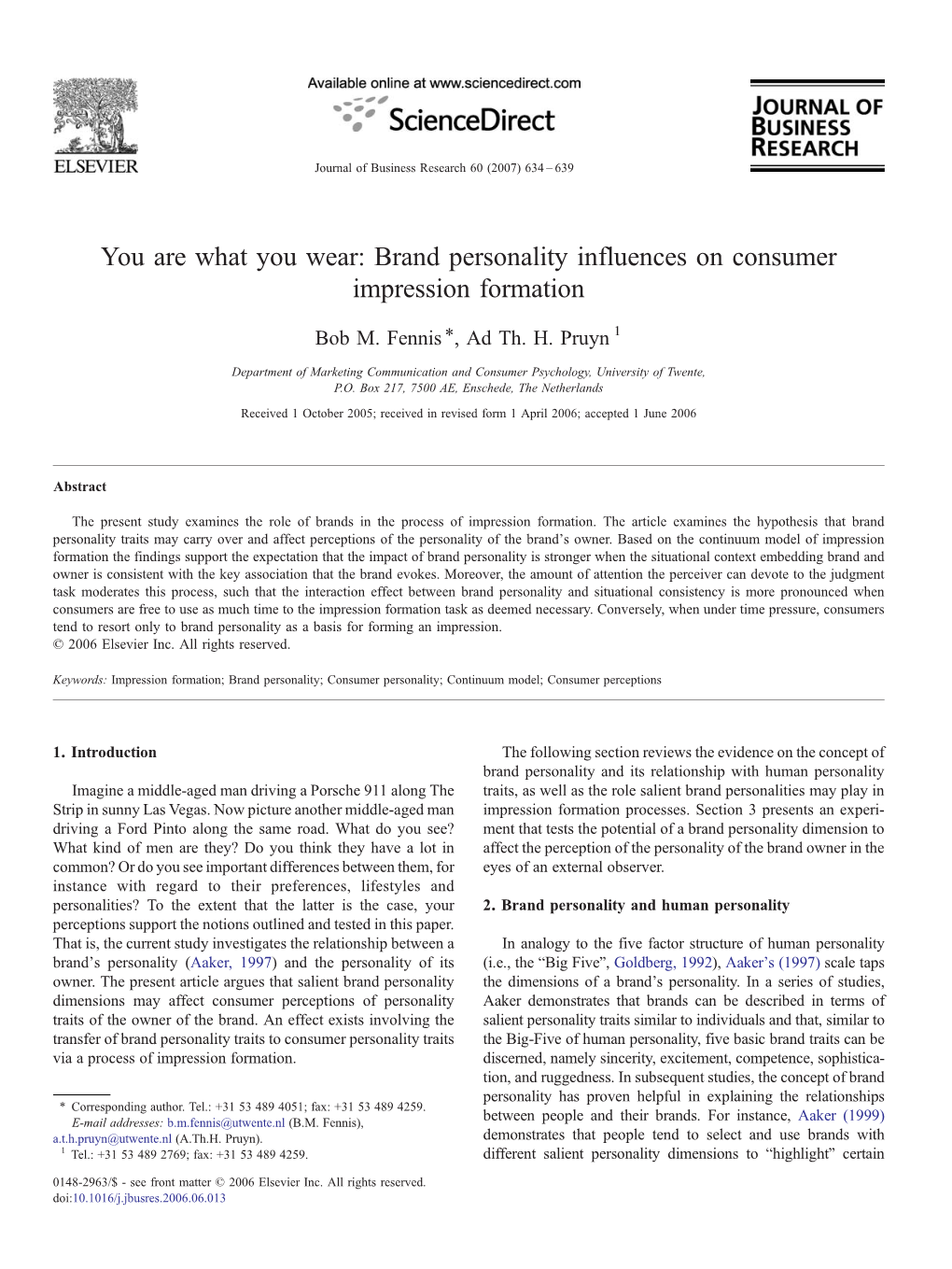 Brand Personality Influences on Consumer Impression Formation ⁎ Bob M