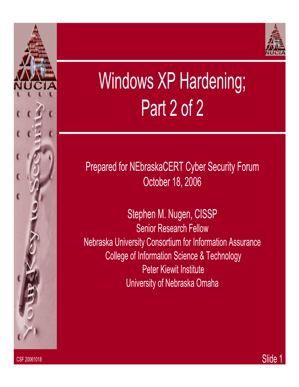 Windows XP Hardening; Part 2 of 2