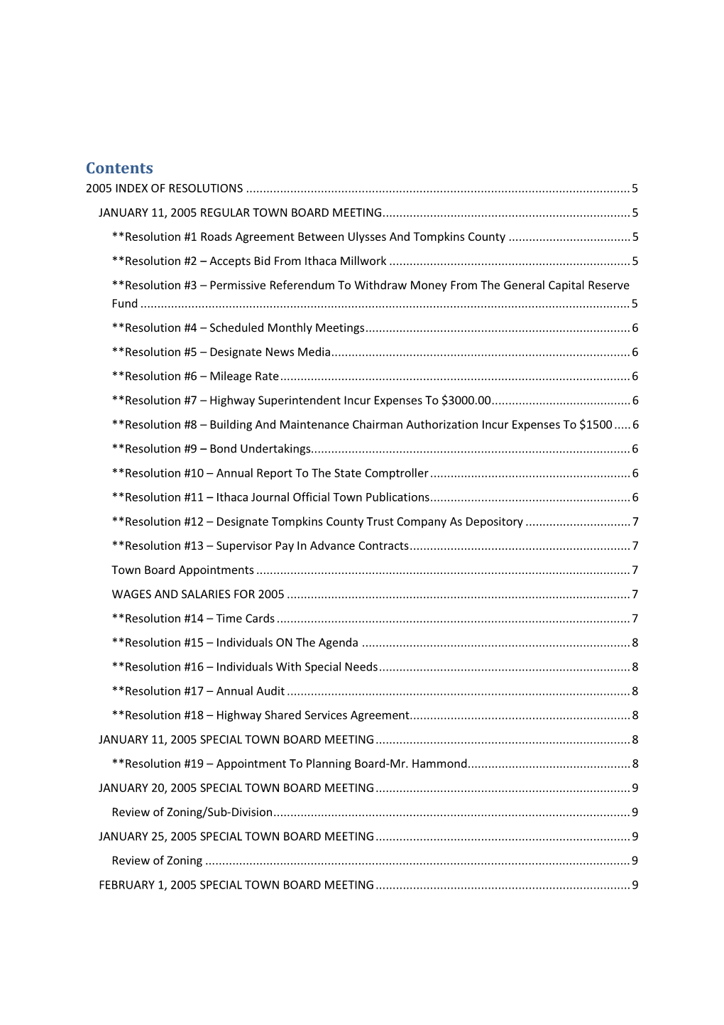 Contents 2005 INDEX of RESOLUTIONS