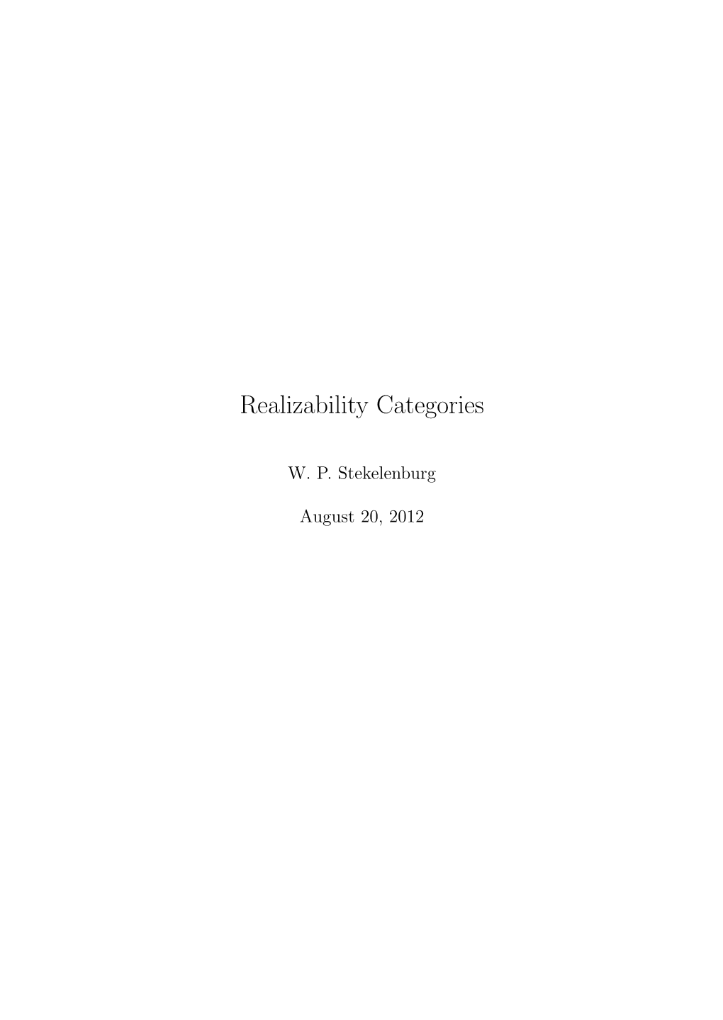 Realizability Categories