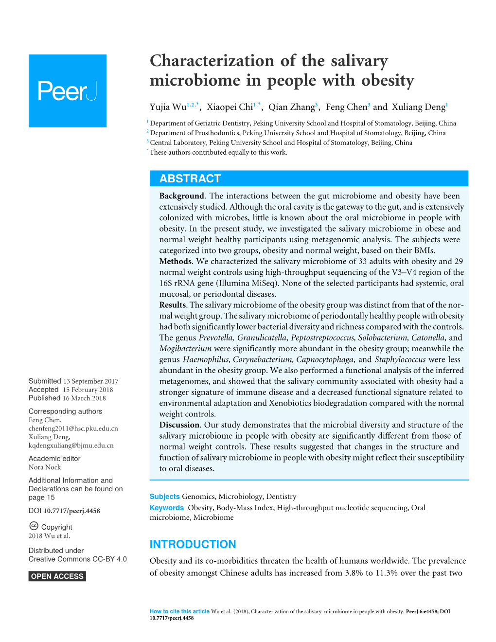 Characterization of the Salivary Microbiome in People with Obesity