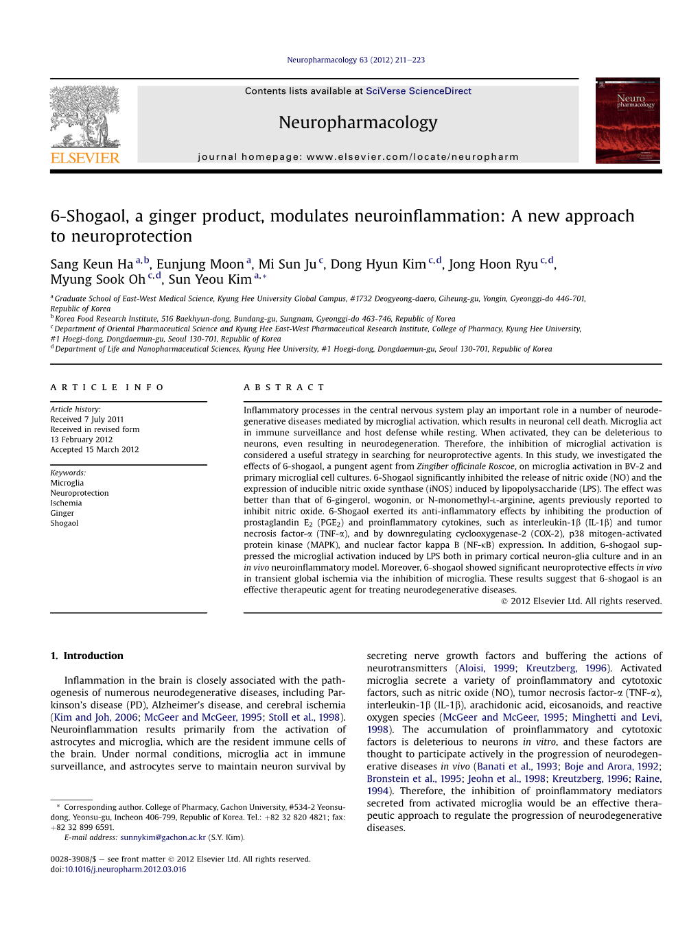 6-Shogaol, a Ginger Product, Modulates Neuroinflammation