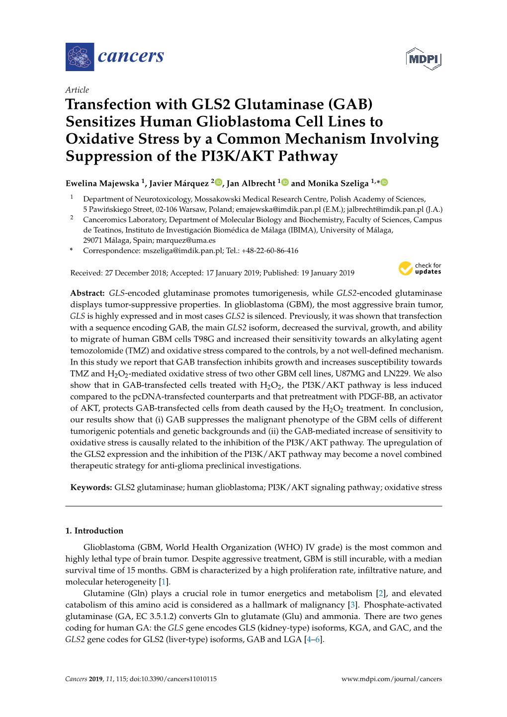 Transfection with GLS2 Glutaminase (GAB) Sensitizes Human