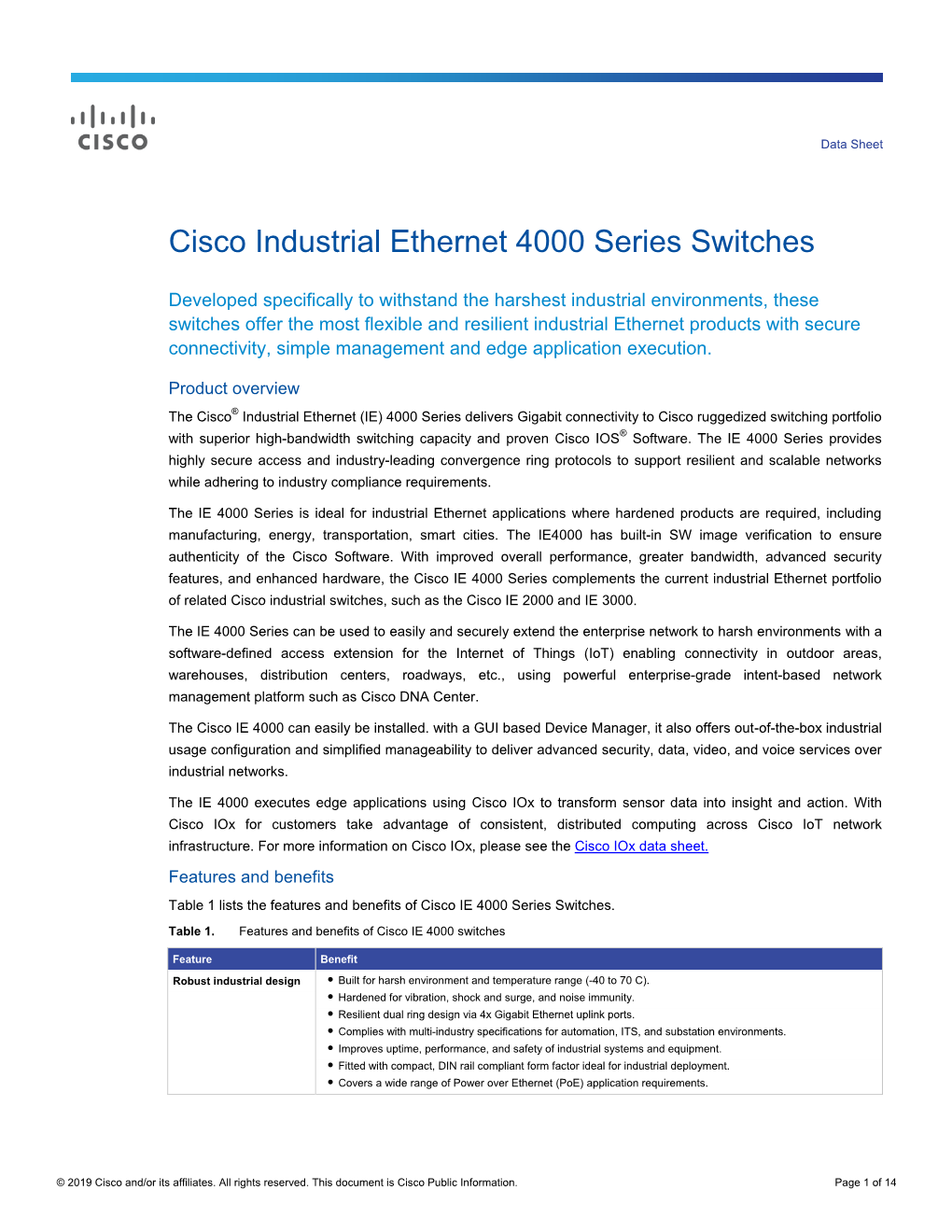 Cisco Industrial Ethernet 4000 Series Switches Data Sheet