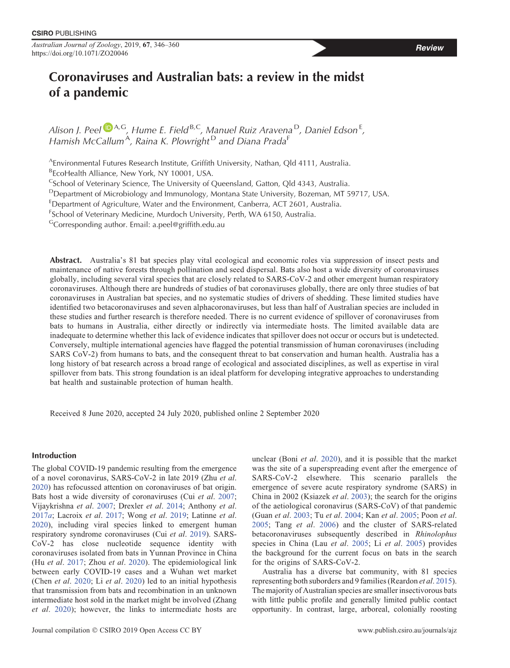 Coronaviruses and Australian Bats: a Review in the Midst Of'a Pandemic