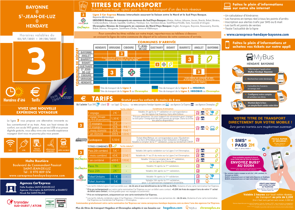 TITRES DE TRANSPORT Faites Le Plein D’Informations BAYONNE Suivant Votre Trajet, Optez Pour Le Titre De Transport D’Un Des Trois Réseaux Sur Notre Site Internet