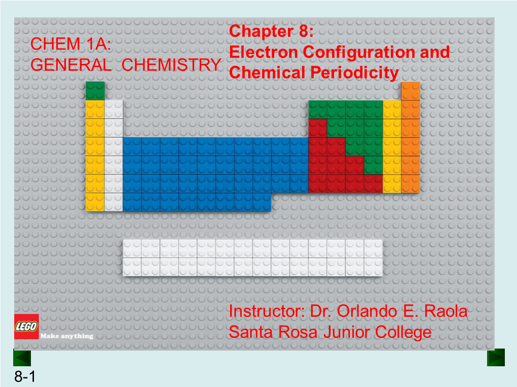 CHEM 1A: GENERAL CHEMISTRY Chapter 8: Electron Configuration and Chemical Periodicity Instructor