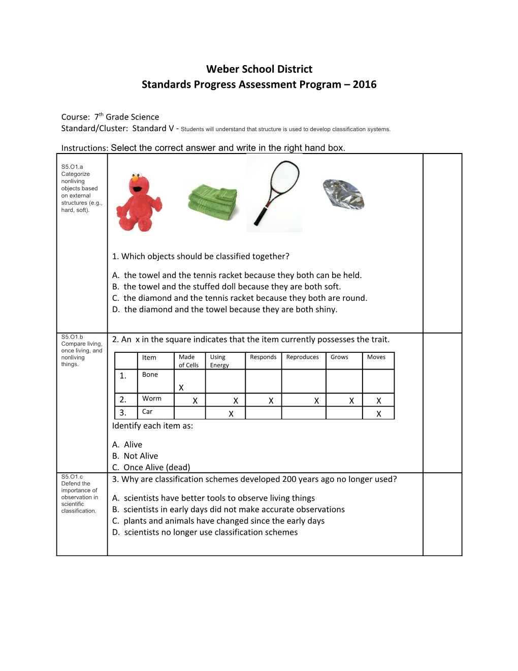 Standards Progress Assessment Program 2016