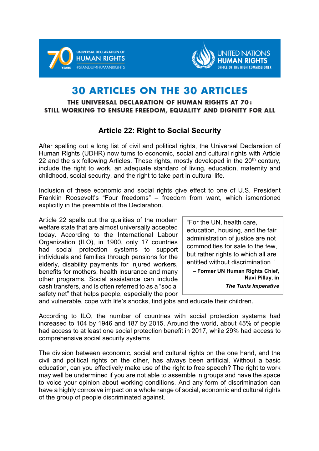 Article 22: Right to Social Security
