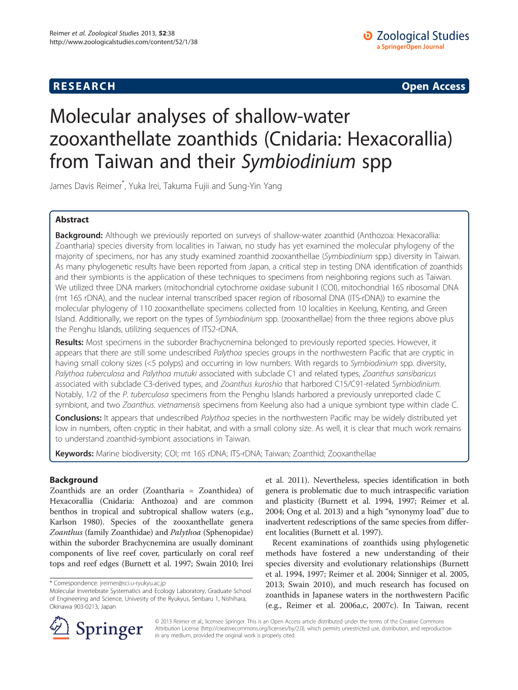 Molecular Analyses of Shallow-Water Zooxanthellate Zoanthids (Cnidaria