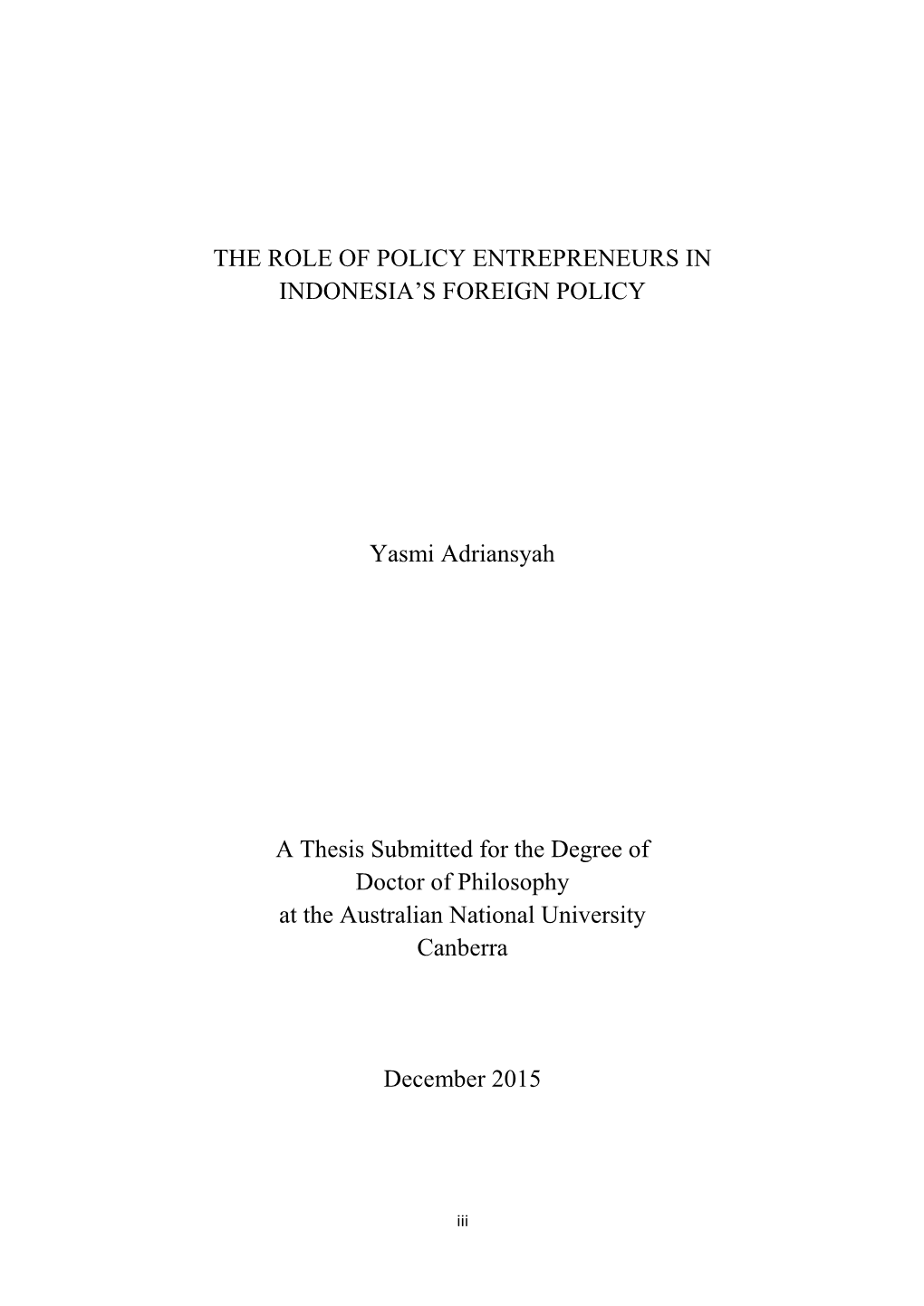 The Role of Policy Entrepreneurs in Indonesia’S Foreign Policy