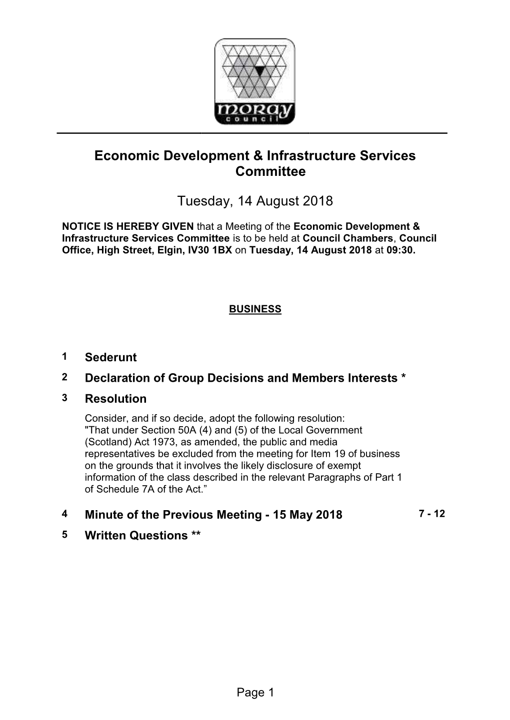 Economic Development & Infrastructure Services Committee
