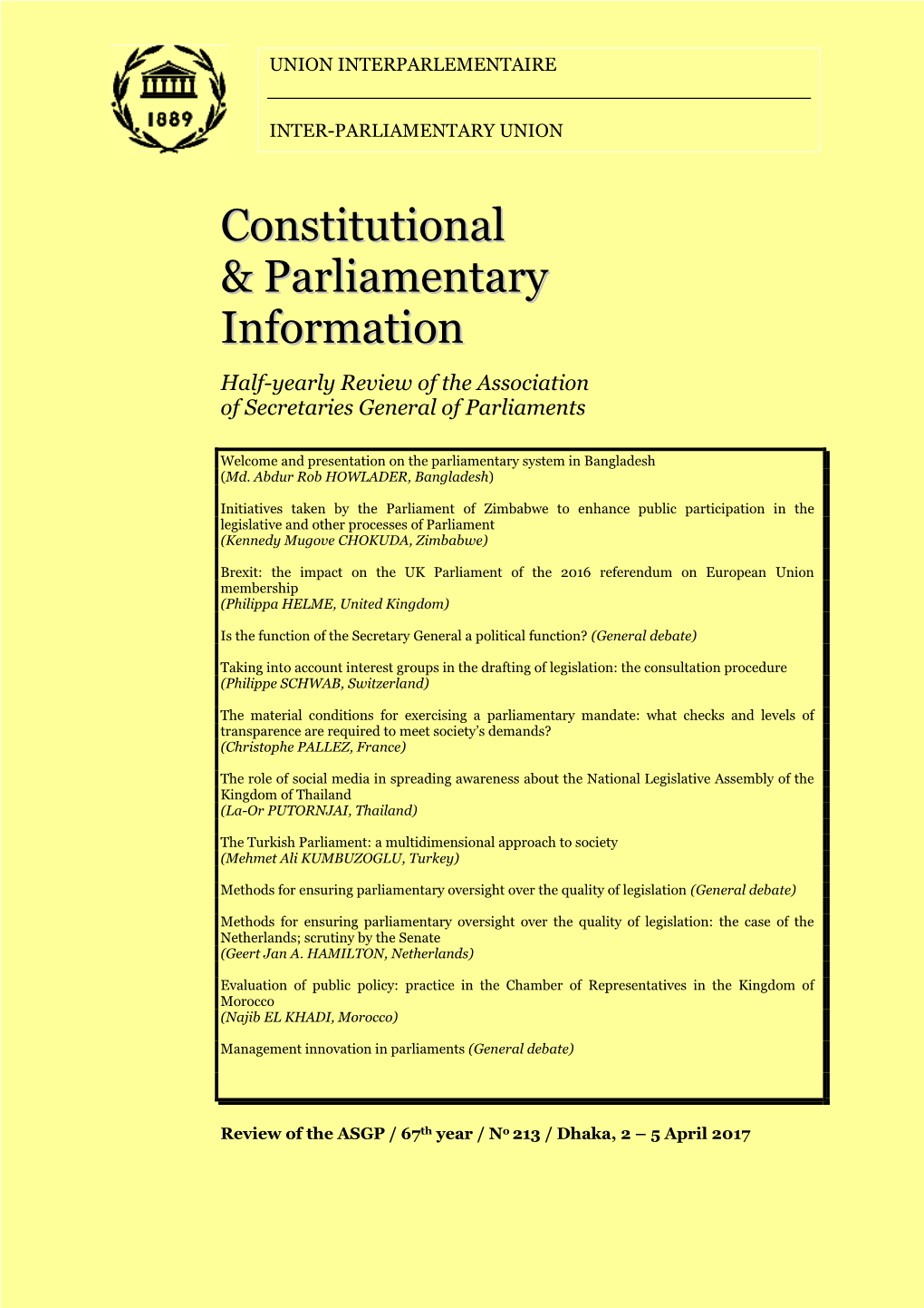 Constitutional & Parliamentary Information