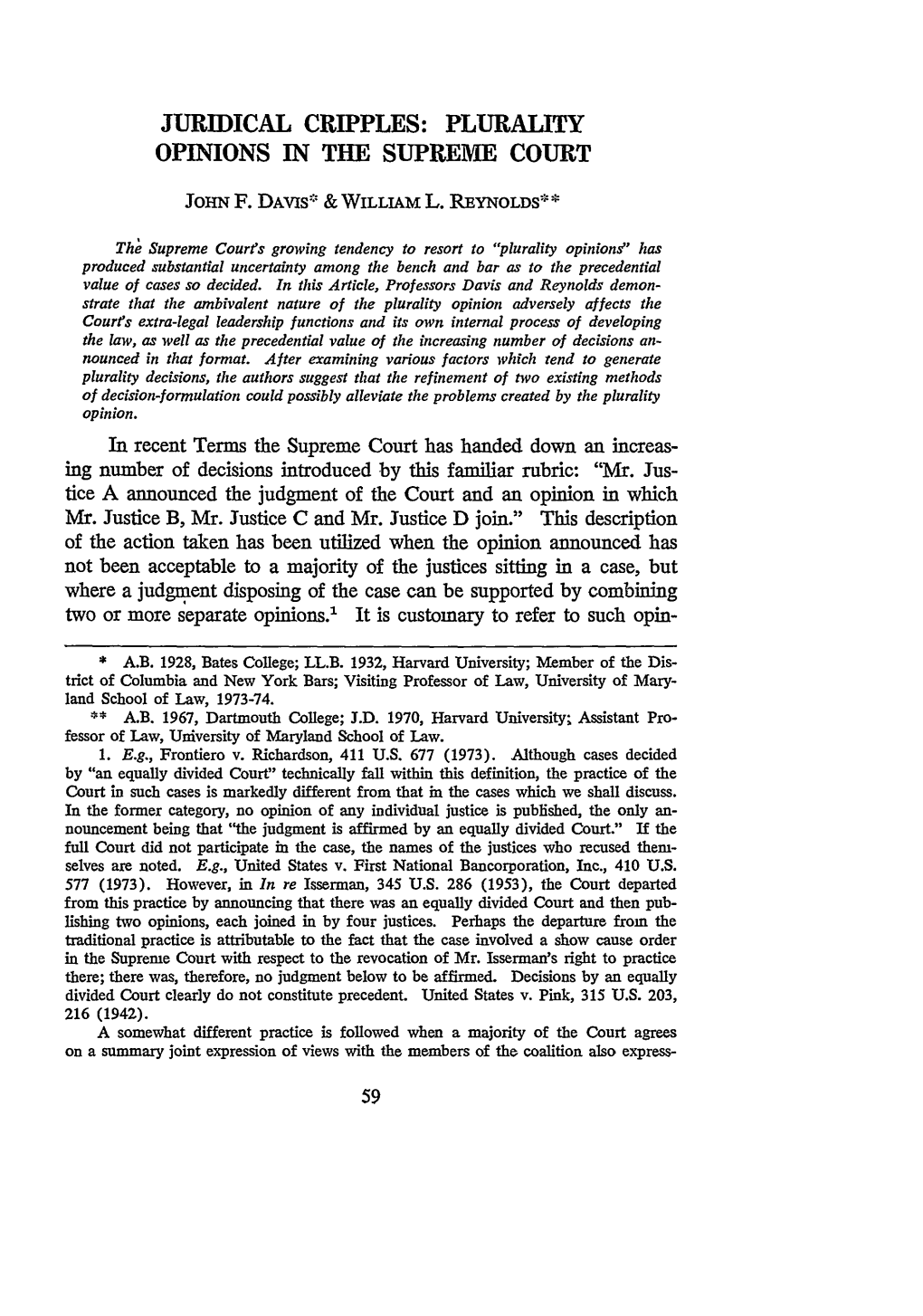 Plurality Opinions in the Supreme Court