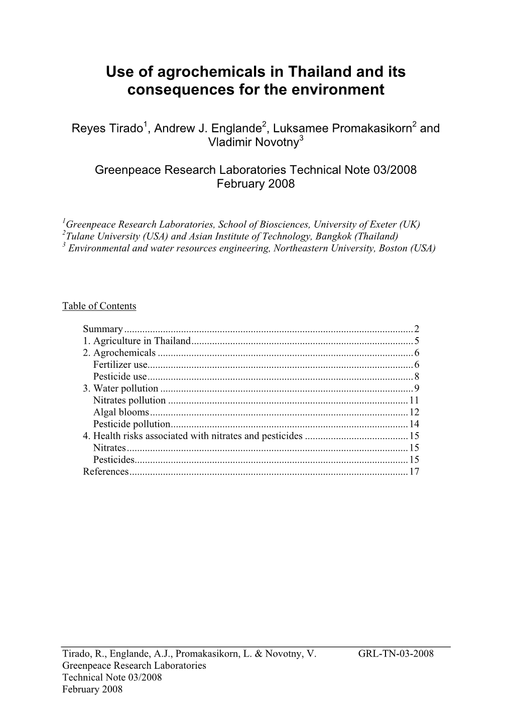 Use of Agrochemicals in Thailand and Its Consequences for the Environment