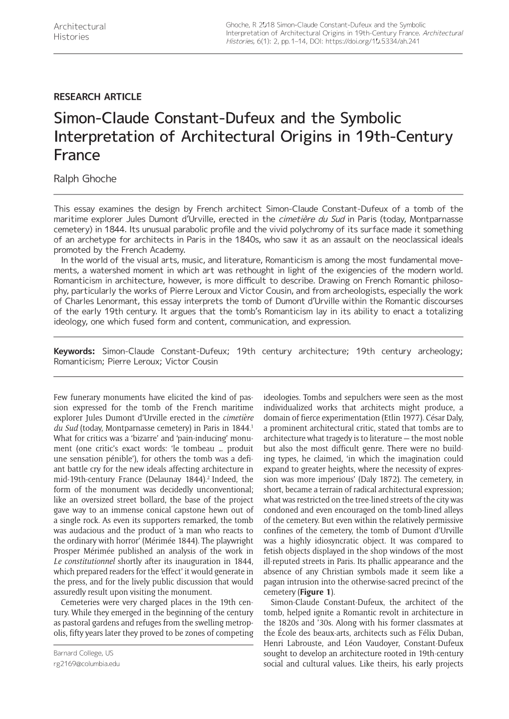 Simon-Claude Constant-Dufeux and the Symbolic Interpretation of Architectural Origins in 19Th-Century France