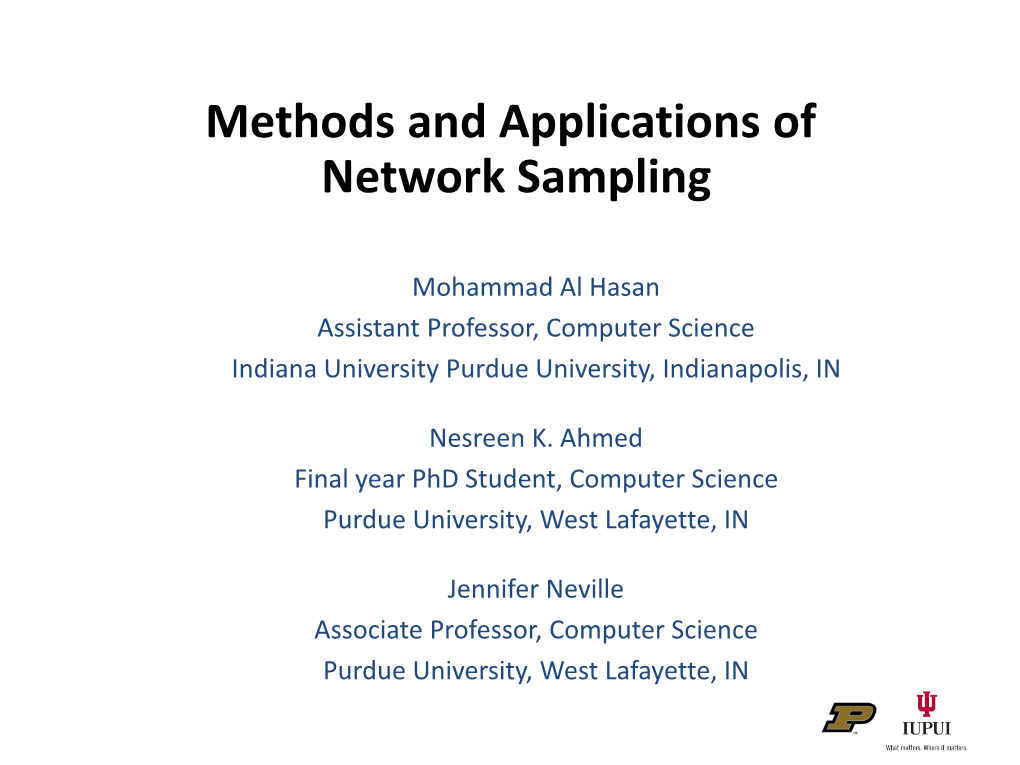 Sampling Methods for Network Analysis