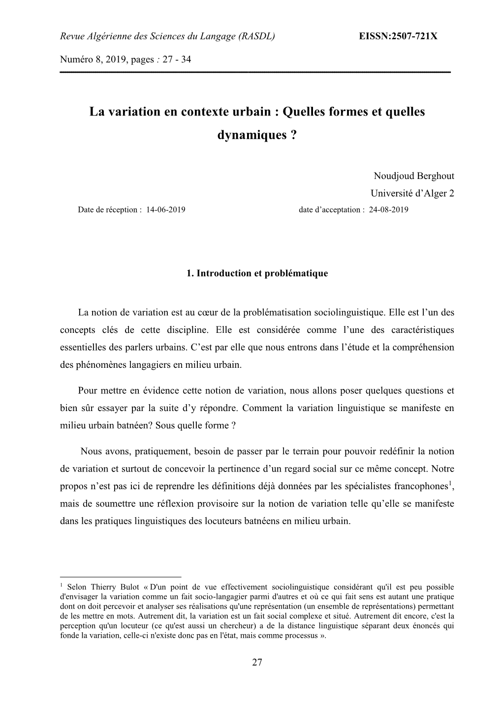 La Variation En Contexte Urbain : Quelles Formes Et Quelles Dynamiques ?