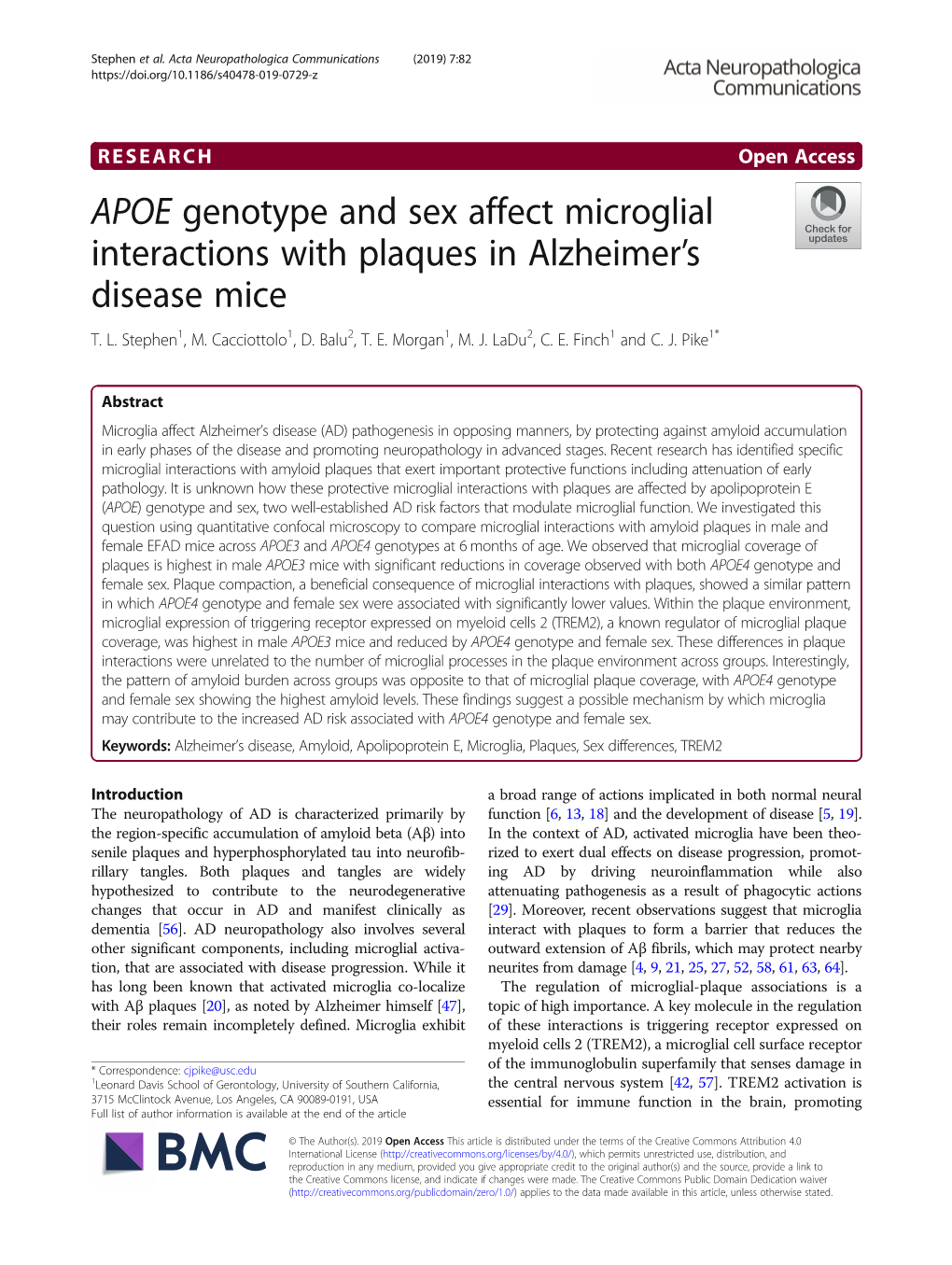 APOE Genotype and Sex Affect Microglial Interactions with Plaques in Alzheimer’S Disease Mice T