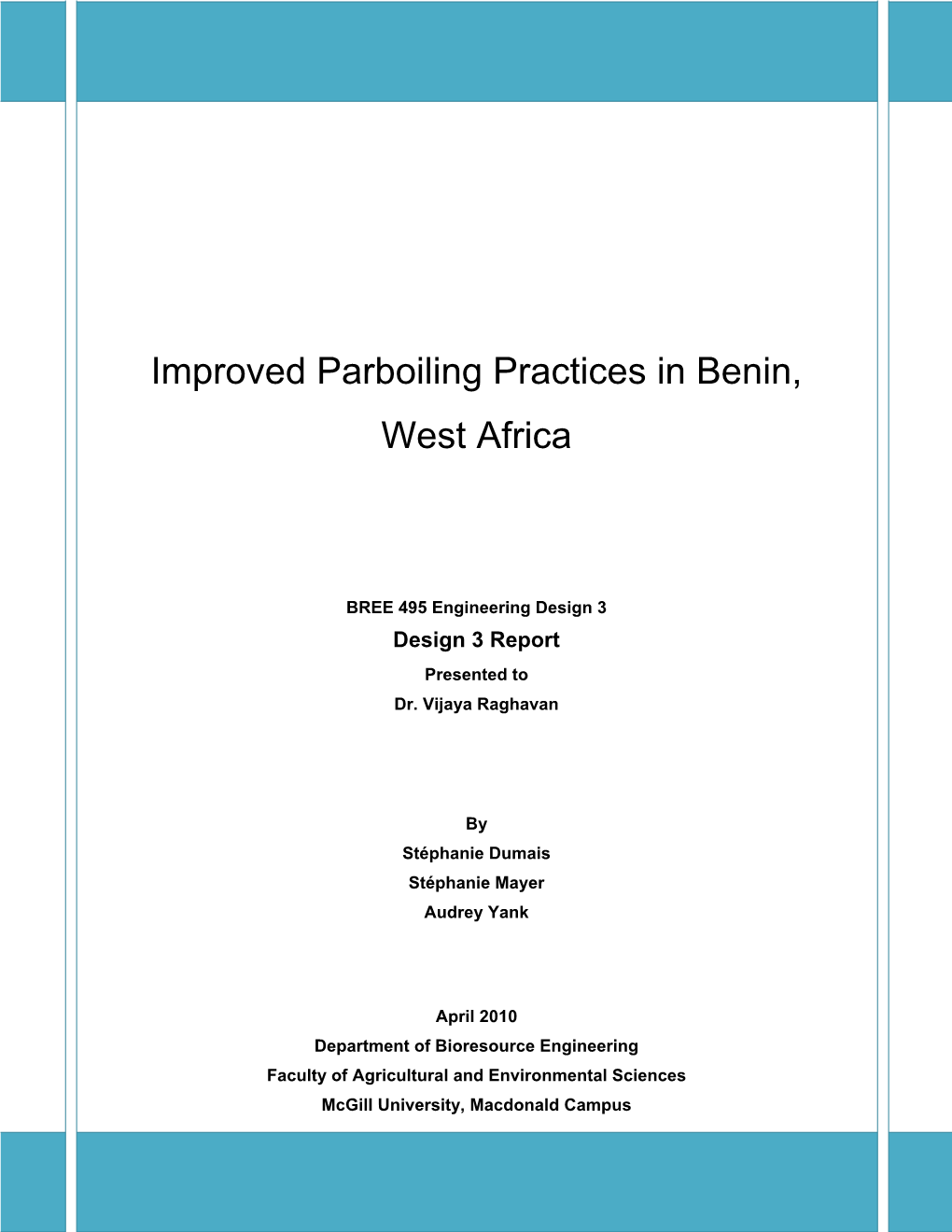 Improved Parboiling Practices in Benin, West Africa