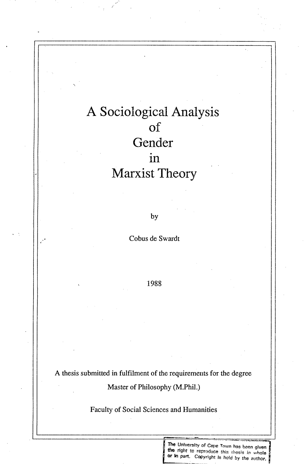 A Sociological Analysis of Gender in Marxist Theory