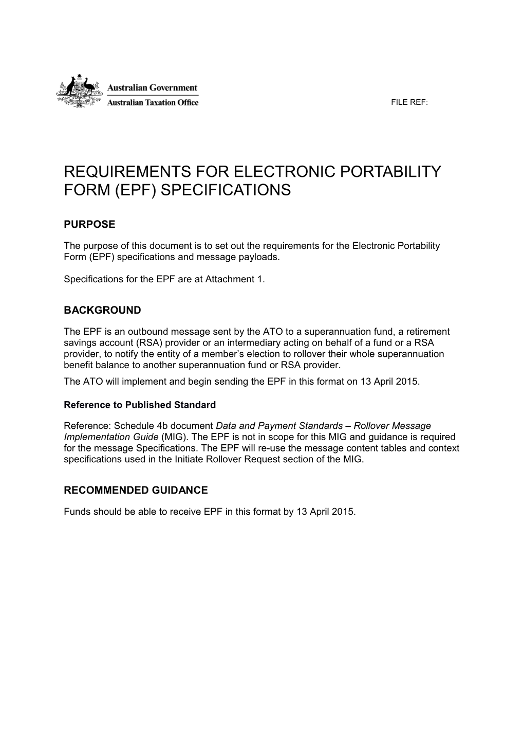 Requirements for Electronic Portability Form (EPF) Specifications