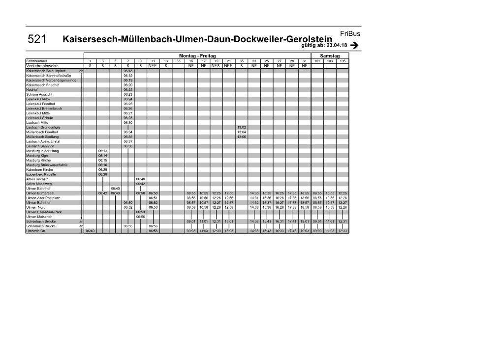 Fahrplan 521 Daun