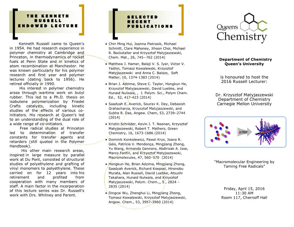 Dr. Krzysztof Matyjaszewski Department of Chemistry Carnegie