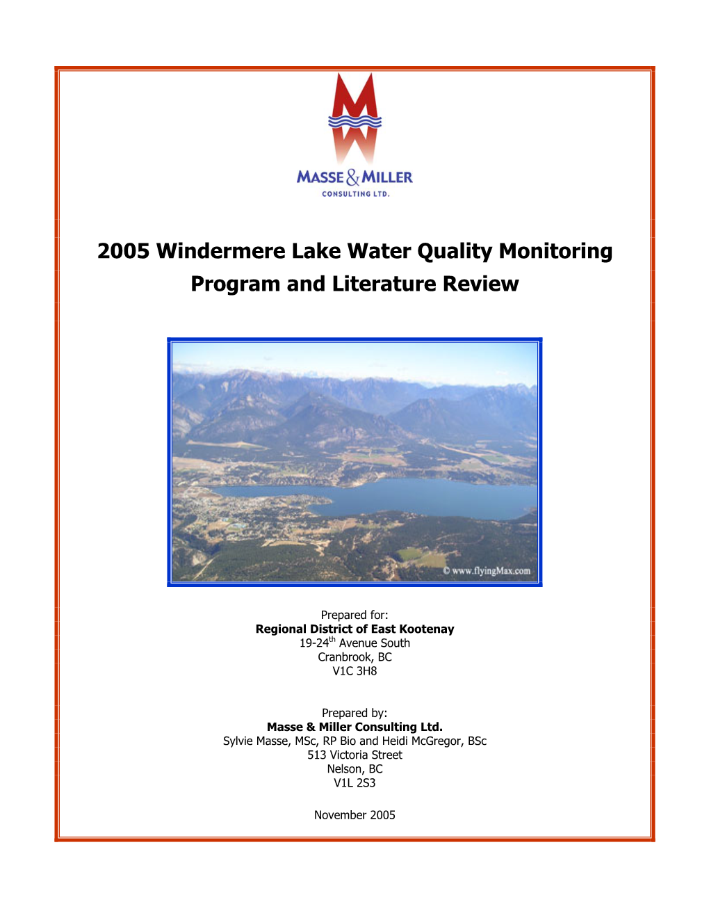 2005 Windermere Lake Water Quality Monitoring Program and Literature Review