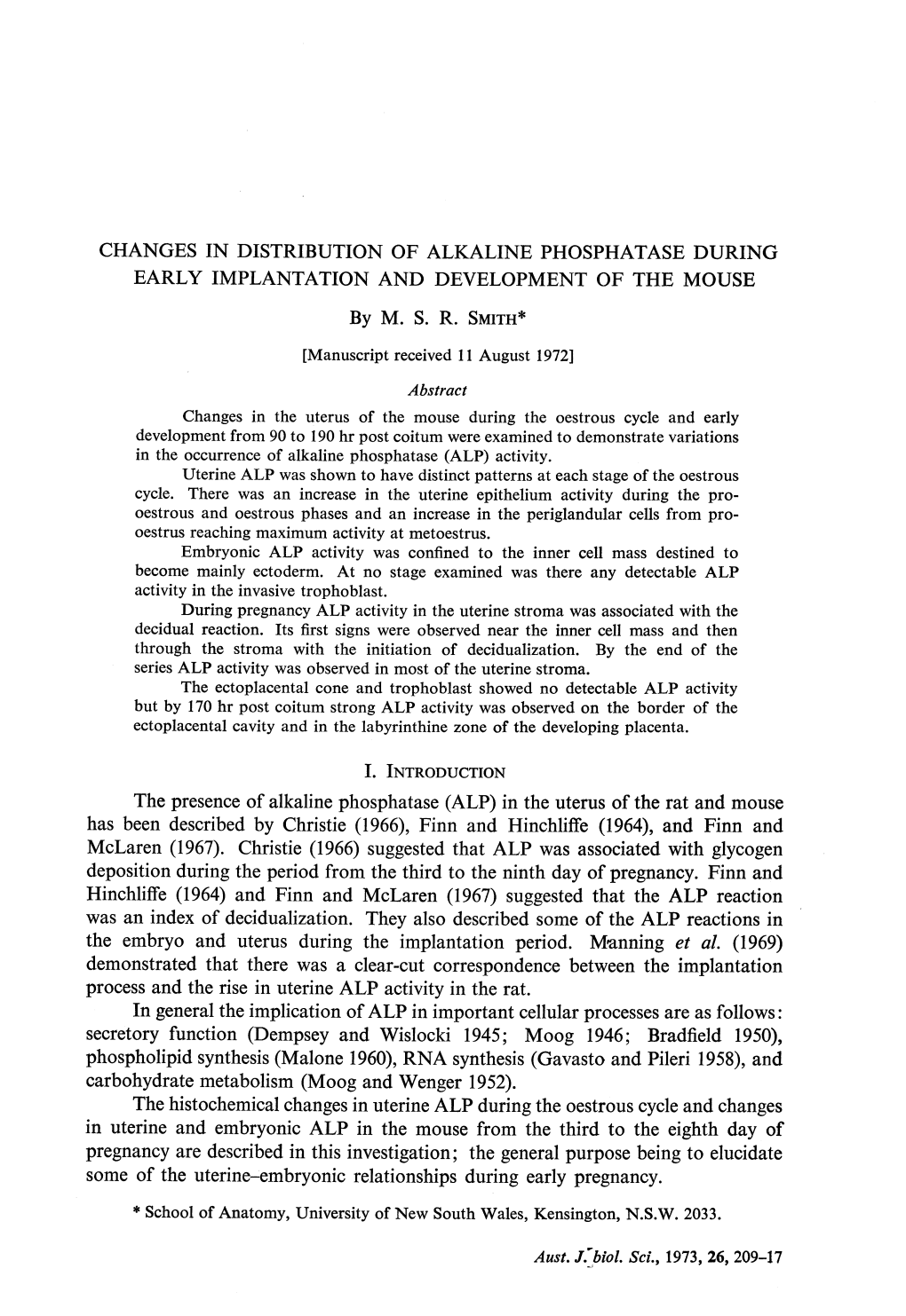 CHANGES in DISTRIBUTION of ALKALINE PHOSPHATASE DURING EARLY IMPLANTATION and DEVELOPMENT of the MOUSE by M