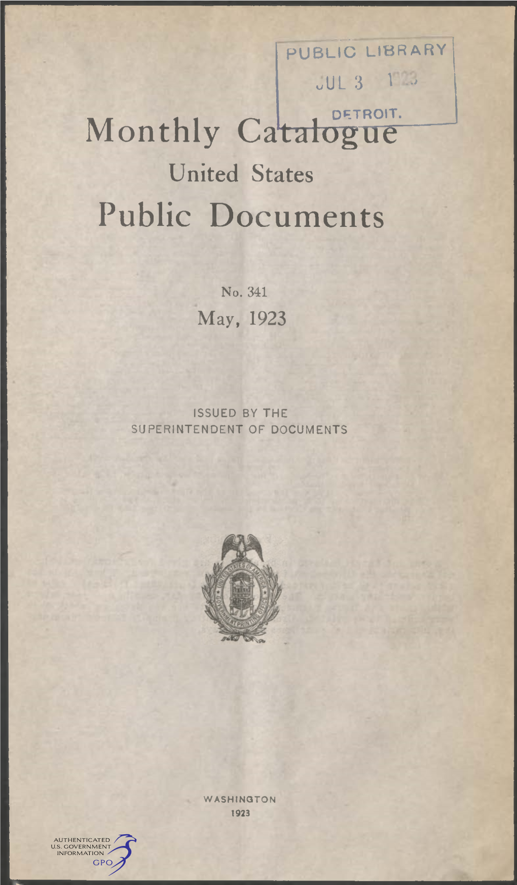 Monthly Catalogue, United States Public Documents, May 1923